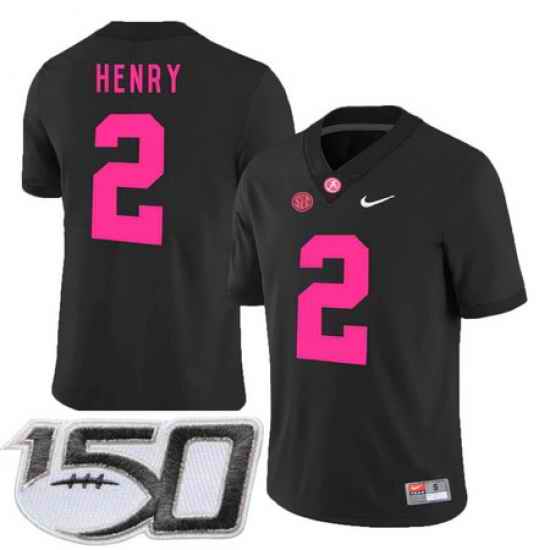 Alabama Crimson Tide 2 Derrick Henry Black 2018 Breast Cancer Awareness College Football Stitched 150th Anniversary Patch Jersey